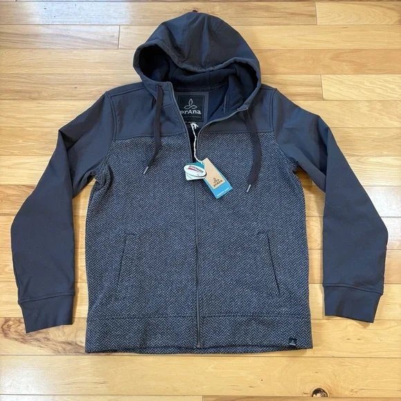 PrAna Zion Zip Up Hoodie Mens Sz L Gray Knit Hooded DWR Sweatshirt - Picture 3 of 9